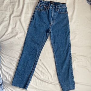 High rise blue jeans